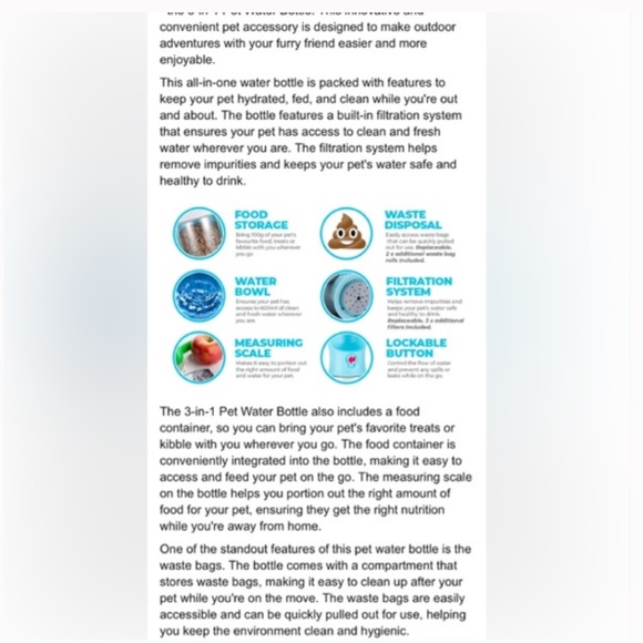 Geeebooc 3-in-1 Port Dog Water Bottle w/Food Container BPA Free N… - Picture 6 of 11